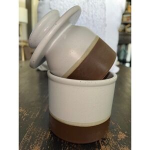 Ceramic French Butter Bell Crock Two Tone Speckled Stoneware Butter Keeper